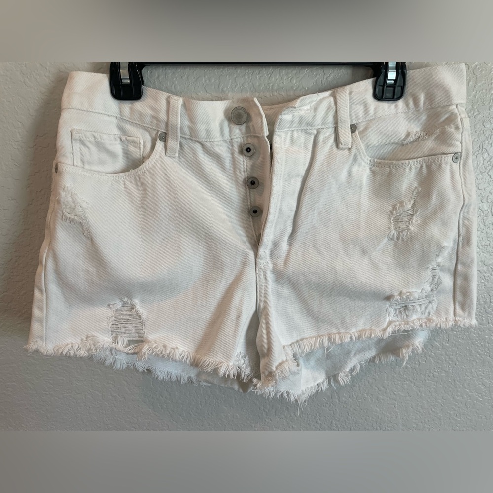 White Distressed Jean Shorts - Size 29